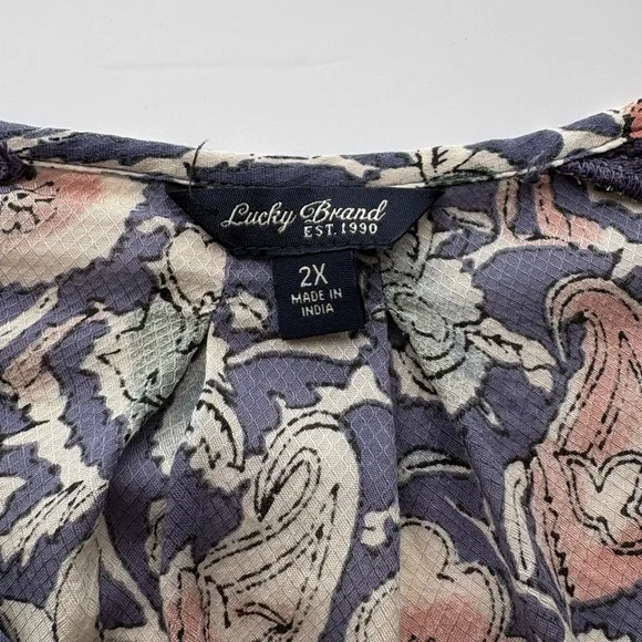 Lucky Brand Floral Peasant Blouse Tie Neck 2X - Picture 8 of 11